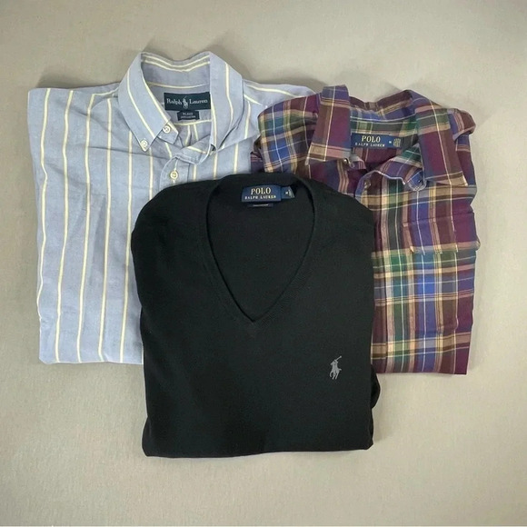 BUNDLE POLO RL/Ralph Lauren Short/Long Sleeve Button Down & Pima Cotton Sweater - Picture 1 of 15